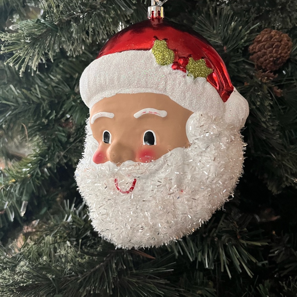 Lg 3D Santa Clause Ornaments Sparkly Christmas Tree Ornament Santa Decor